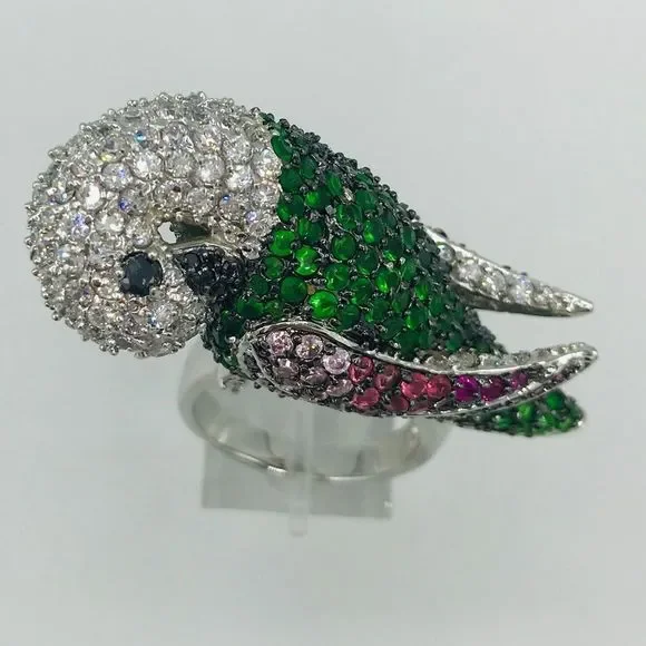 NEW RHODIUM PLATED CZ PARROT RING - Picture 4 of 16